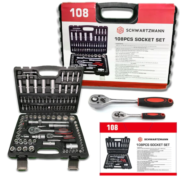 Set Chiavi a Bussola Schwartzmann SCH-108PCS: Qualità Professionale in Acciaio Cromo Vanadium Risparmi €60,10